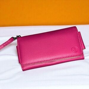 Hot Pink Phone Wristlet Wallet – Faux Leather, Card Slots & ID Window